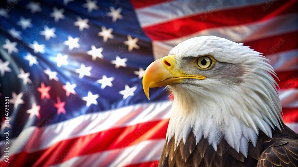 Naklejka premium The American Independence Day flag has a patriotic background with a bald eagle 
