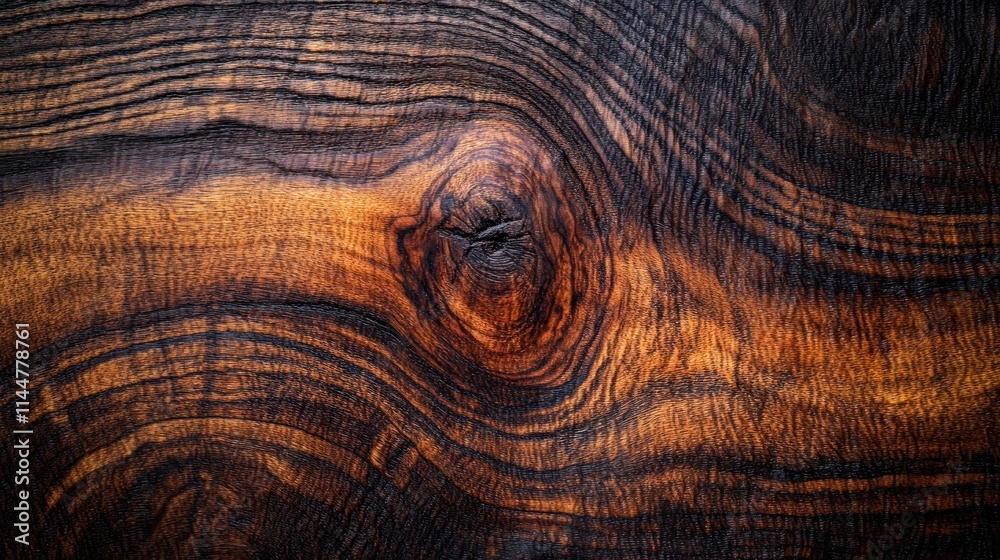 Fototapeta premium Dark brown wood grain texture with knot.