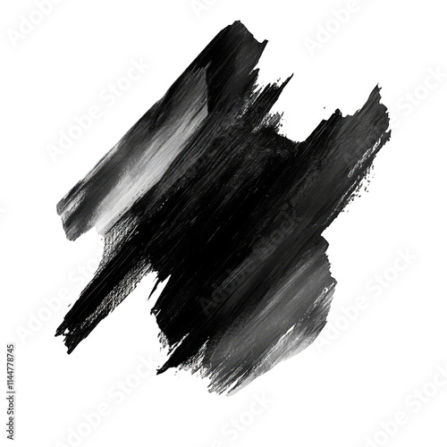 Black and gray brush strokes abstract textured acrylic painted element isolated on white background dark paint stain grunge backdrop artistic banner design element dynamic swoosh modern creative