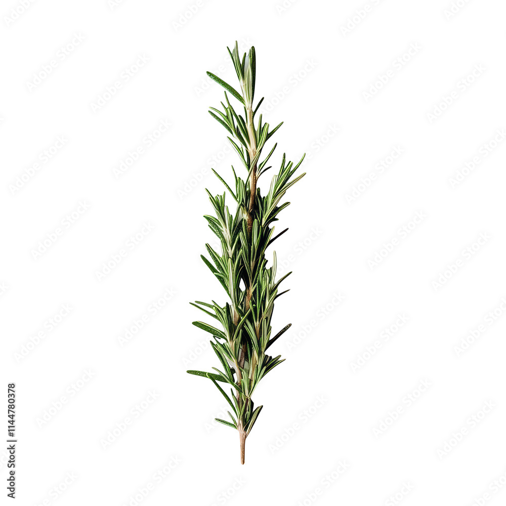 Naklejka premium Fresh Rosemary Sprig Isolated on White Background Aromatic Herb Ingredient for Culinary and Medicinal Use Organic Rosemary Branch for Cooking and Wellness Natural Spice for Flavor and Fragrance