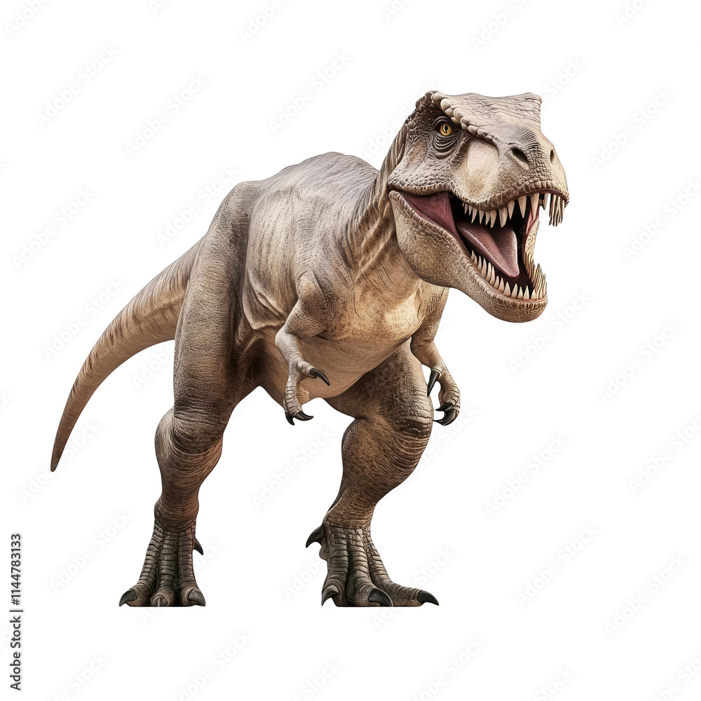 Fototapeta premium Tyrannosaurus Rex roaring isolated on white background dinosaur render 3d illustration prehistoric animal paleontology theropod extinct fauna carnivore jurassic cretaceous wildlife ancient beast