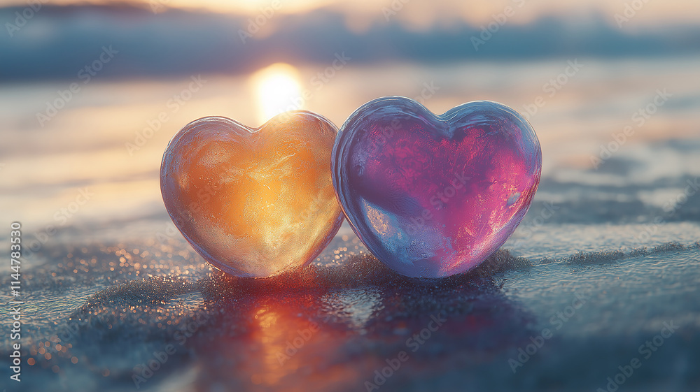 Two Heart Shapes in the Sand, Capturing a Beautiful Love Story on a Peaceful Beach Two Heart Shapes in the Sand, Capturing a Beautiful Love Story on a Peaceful Beach