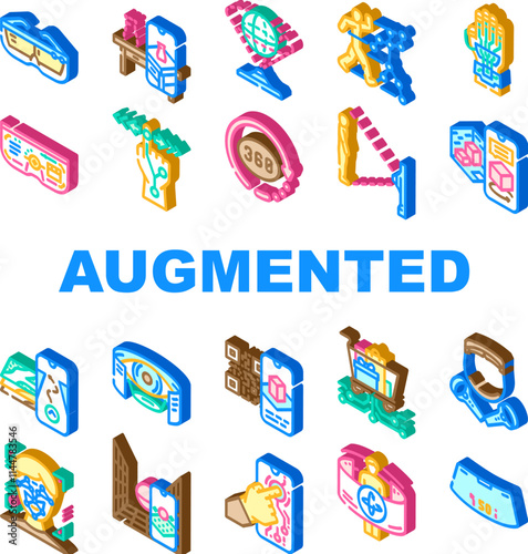 augmented reality virtual ar vr icons set vector. immersive technology, simulation interactive, experience digital, overlay augmented reality virtual ar vr isometric sign illustrations