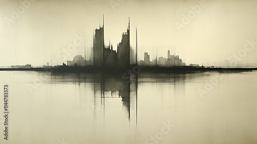 Panel kuchenny z motywem Abstract Cityscape Reflected in Still Water