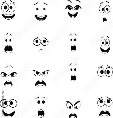 Collection Of Cartoon Facial Expression Hand Drawn Icons Isolated Illustration