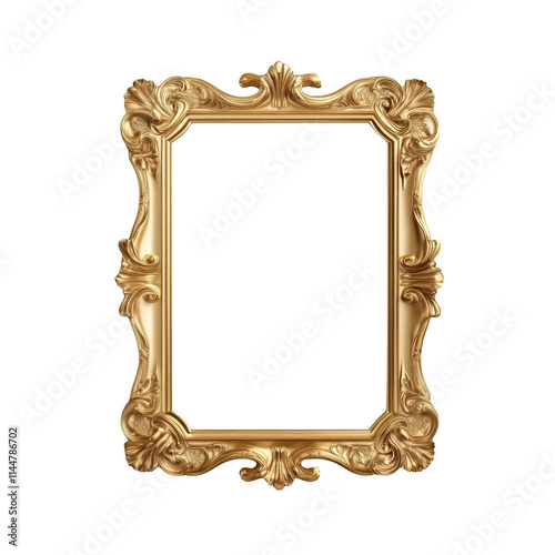Ornate Gold Frame Isolated on White Background Golden Vintage Picture Frame Elegant Decorative Border Classic Baroque Style Design Element for Paintings Mirrors or Photos Antique Royal Style