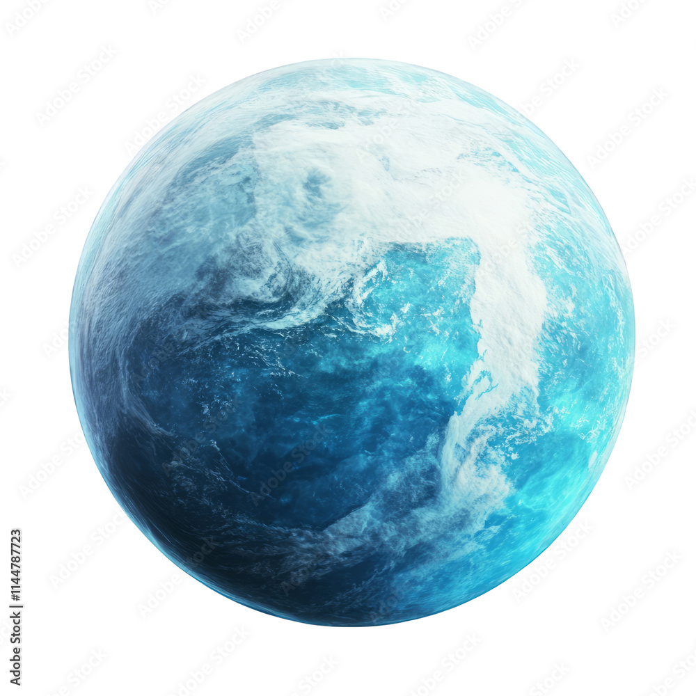 Ocean Planet Water World Exoplanet Covered in Deep Blue Water with Swirling White Clouds Isolated on White Background Space Universe Galaxy Solar System Astronomy Science Fiction Fantasy Concept Ocean Planet Water World Exoplanet Covered in Deep Blue Water with Swirling White Clouds Isolated on White Background Space Universe Galaxy Solar System Astronomy Science Fiction Fantasy Concept