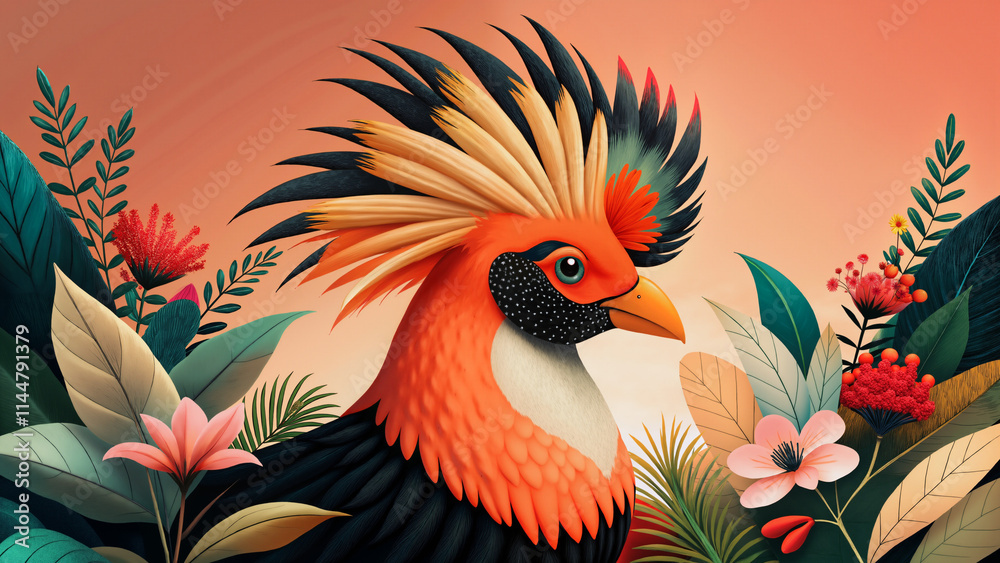 Fototapeta premium A colorful bird with a large, colorful head and a long tail