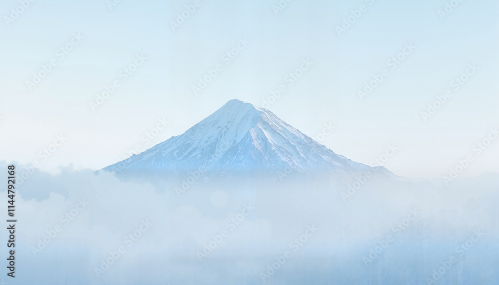 Ethereal Mountain Peak Rising Through Mystical Morning Mist in Serene Landscape Ethereal Mountain Peak Rising Through Mystical Morning Mist in Serene Landscape