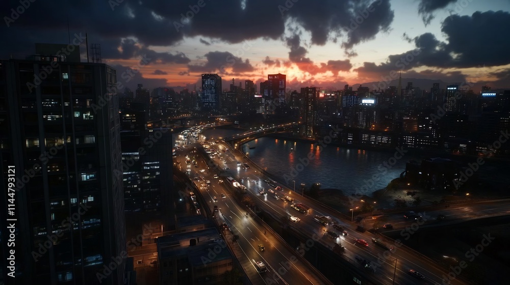 custom made wallpaper toronto digitalNight Cityscape at Sunset: Urban Panorama with Traffic