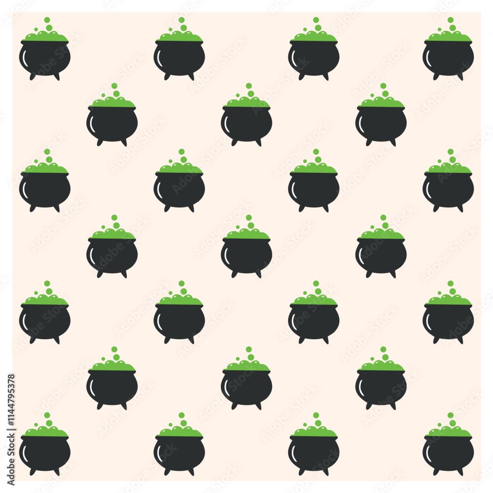 halloween black cauldron seamless pattern design