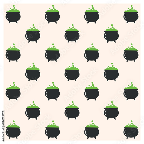 halloween black cauldron seamless pattern design