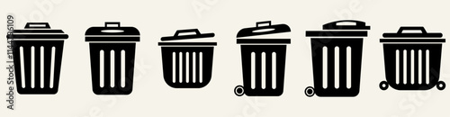 Dustbin, Trash can icon silhouette bundle isolated on a white background vector illustration.