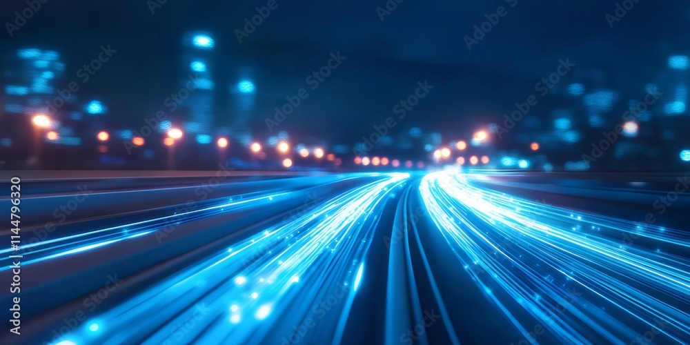 Futuristic highway at night with glowing light trails. Futuristic highway at night with glowing light trails.