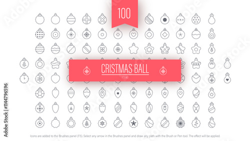 100 Christmas Ball Icons, Happy New Year Brushes