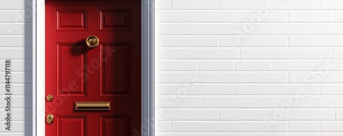 A vibrant red door contrasting against a clean white wall, inviting and stylish.