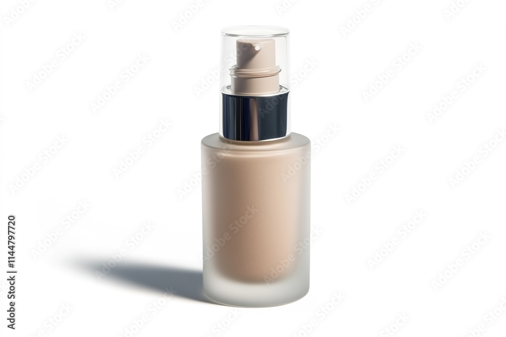 foundation bottle with frosted glass body and pump dispenser isolated on white background foundation bottle with frosted glass body and pump dispenser isolated on white background