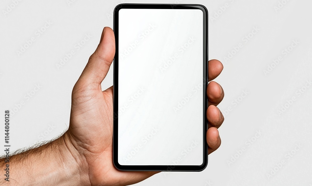 Human hand presenting a tablet with a blank display screen against a transparent background in a minimalist style Human hand presenting a tablet with a blank display screen against a transparent background in a minimalist style