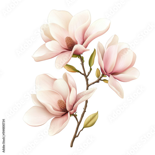 Delicate Pink Magnolia Blossoms On A Branch