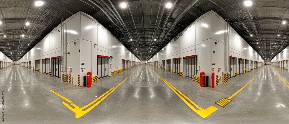 Industrial facility interior design organizing modern warehouses with stacked pallets Industrial facility interior design organizing modern warehouses with stacked pallets