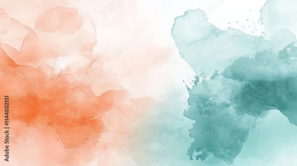 Fototapeta premium Abstract watercolor background with peach and teal colors.