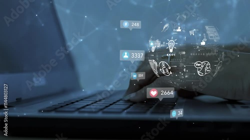 Businesswoman uses computer analyze SEO Search Engine optimization, advertising, communication, digital, business, marketing, technology, digital marketing, online, , goals,ads, website, social media,