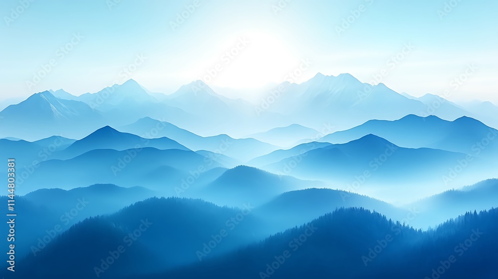 Fototapeta premium Serene Blue Mountains Under a Misty Sky