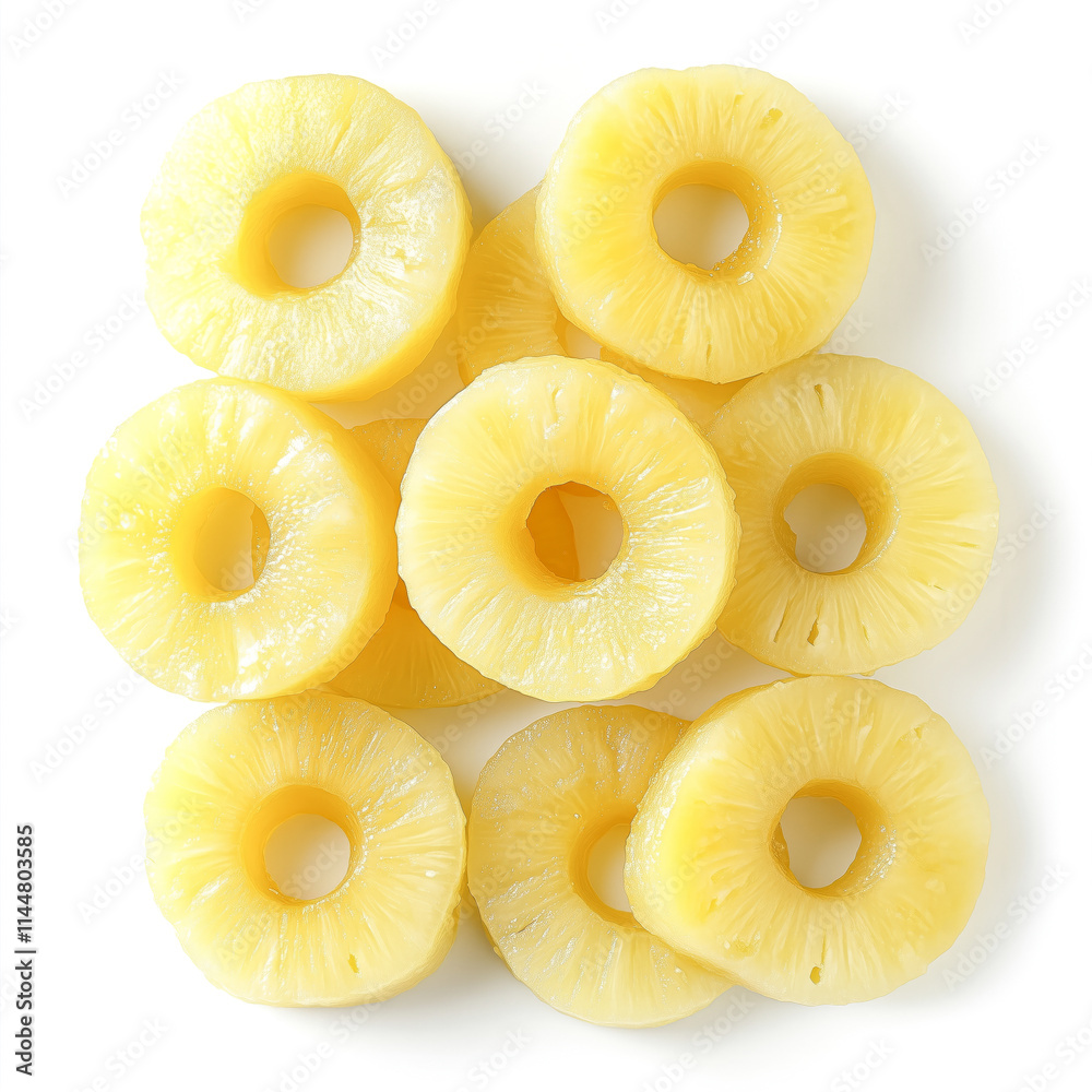Realistic round pineapple slice floating on white Realistic round pineapple slice floating on white