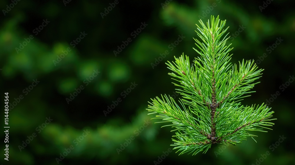 Close-up of vibrant green pine tree sprig against blurred background. Close-up of vibrant green pine tree sprig against blurred background.