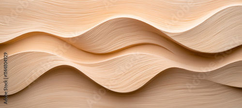 Wavy wood texture with smooth, flowing lines creates abstract design. warm tones and intricate patterns evoke sense of calm and elegance, perfect for modern decor