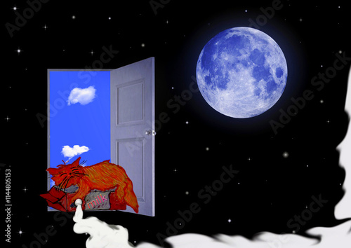 illustration with a sleeping cat