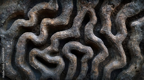Intricate patterns in fossilized coral.