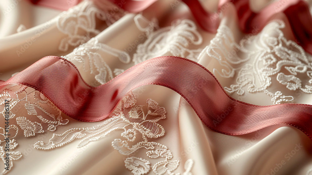 Elegant embroidery and satin ribbon create a stunning textile design Elegant embroidery and satin ribbon create a stunning textile design