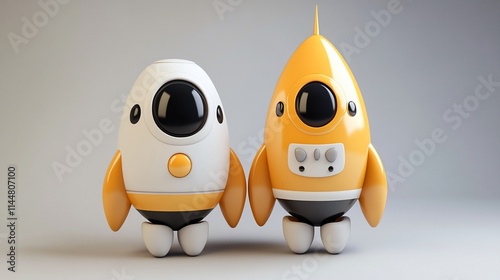 Two cute cartoon rockets, white and orange.