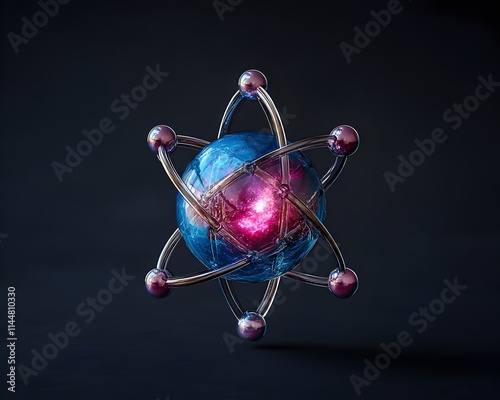 Highly detailed cutaway model of a technetium atom