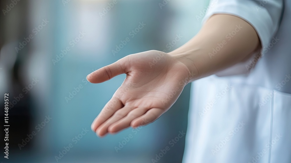 Young person extending a hand for healing in a hospital setting, conveying a sense of care and support. The composition includes ample copy space for text or graphics. Young person extending a hand for healing in a hospital setting, conveying a sense of care and support. The composition includes ample copy space for text or graphics.