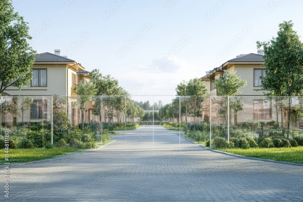 New residential community entrance with beautiful landscaping on a sunny day New residential community entrance with beautiful landscaping on a sunny day