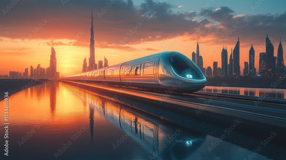 hyperloop train in dubai . Image created with Generative AI technology. hyperloop train in dubai . Image created with Generative AI technology.