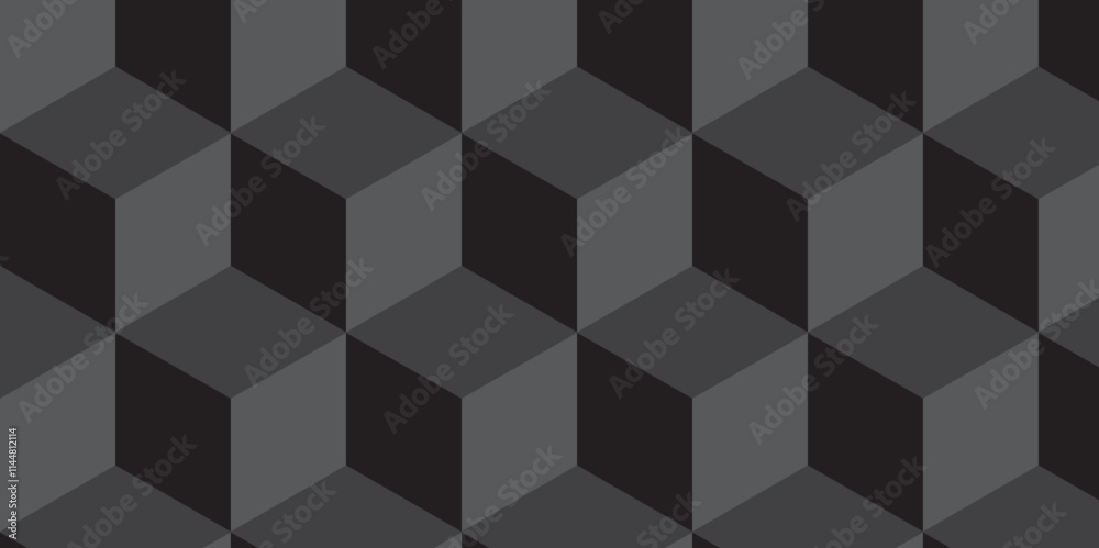 Abstract square dark black cubic square shape backdrop texture. cube geometric wall and floor vector diamond hexagon triangle wallpaper background.