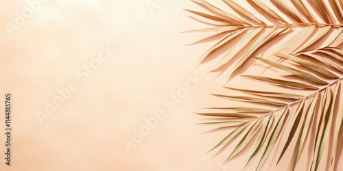 The soft shadow of tropical leaves on pastel color wall background with copy space	
