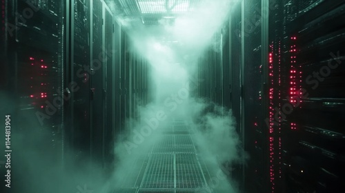 Foggy data center network rack 