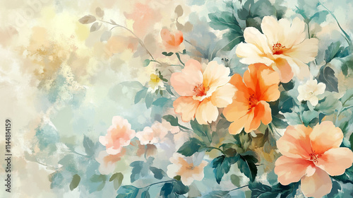 soft and pastel color flower with watercolor stains, light soft floral abstract background with soft and pastel watercolor stains, Luxurious and soft color Watercolor Floral Art background.