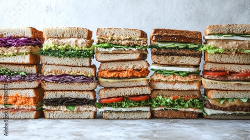 Variety of delicious healthy sandwiches arranged with an array of gluten-free bread, perfect for those seeking nutritious options. The photo allows for easy incorporation of text.