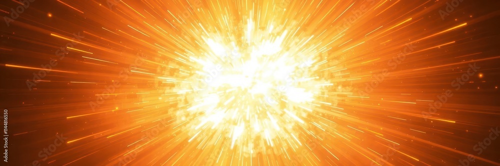 Obraz premium Bright orange and yellow energy radiating outwards from a central point, depicting a powerful blast, graphic, visual