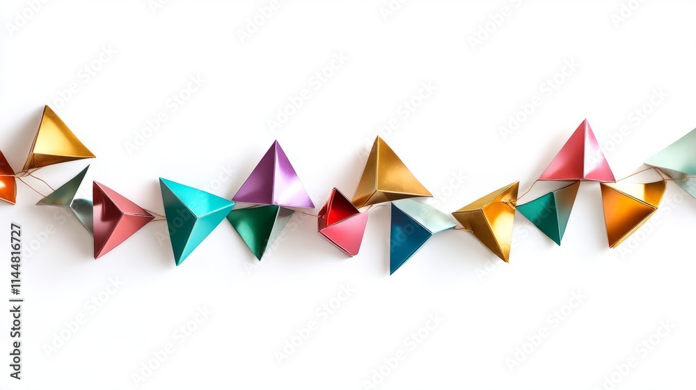 Geometric Garland. Triangular or hexagonal shapes in metallic colors Geometric Garland. Triangular or hexagonal shapes in metallic colors