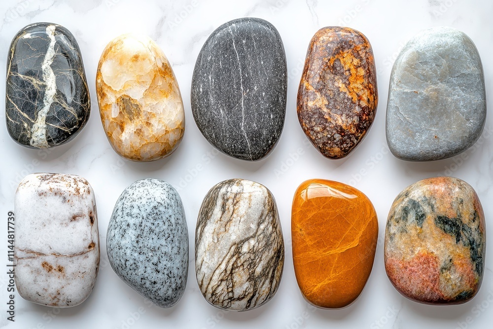 Smooth Pebbles Collection on White Surface Smooth Pebbles Collection on White Surface