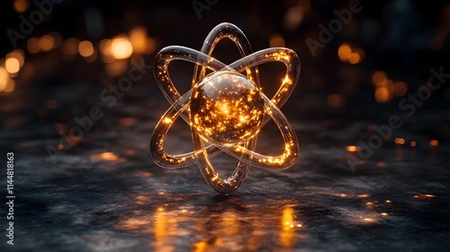 Highly detailed and 3D representation of a technetium atom showcasing its precise electron structure and glowing metallic sheen photo