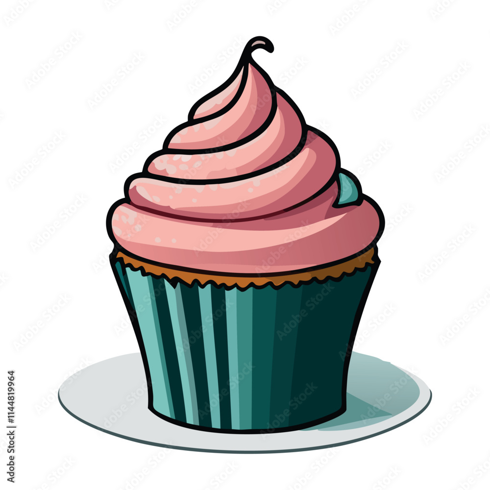 Vector Illustration of Cupcake with Pink Swirl Frosting in Blue Wrapper – Hand-Drawn Dessert Clipart Vector Illustration of Cupcake with Pink Swirl Frosting in Blue Wrapper – Hand-Drawn Dessert Clipart
