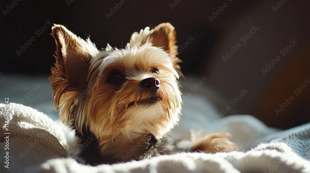 Charming and cute Yorkshire Terrier portrait with soft lighting, highlighting the Yorkshire Terriers playful demeanor and adorable features, perfect for adding a delightful touch to any design. Charming and cute Yorkshire Terrier portrait with soft lighting, highlighting the Yorkshire Terriers playful demeanor and adorable features, perfect for adding a delightful touch to any design.