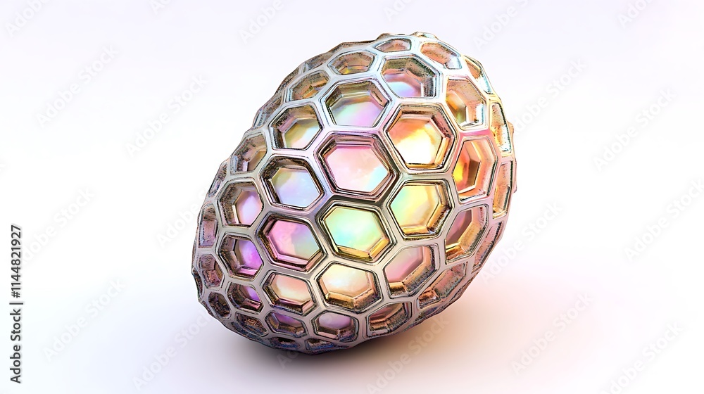 Abstract iridescent metallic sphere with hexagonal pattern. Abstract iridescent metallic sphere with hexagonal pattern.